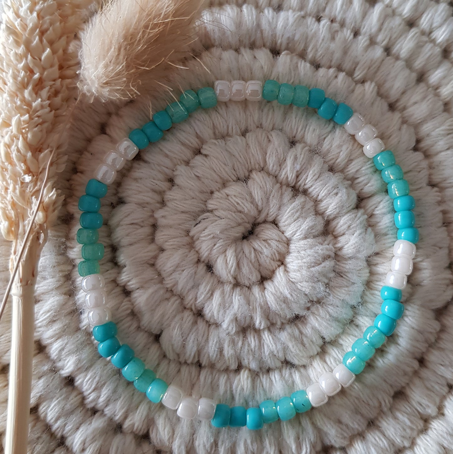4mm Glasperlen Weiß Türkis