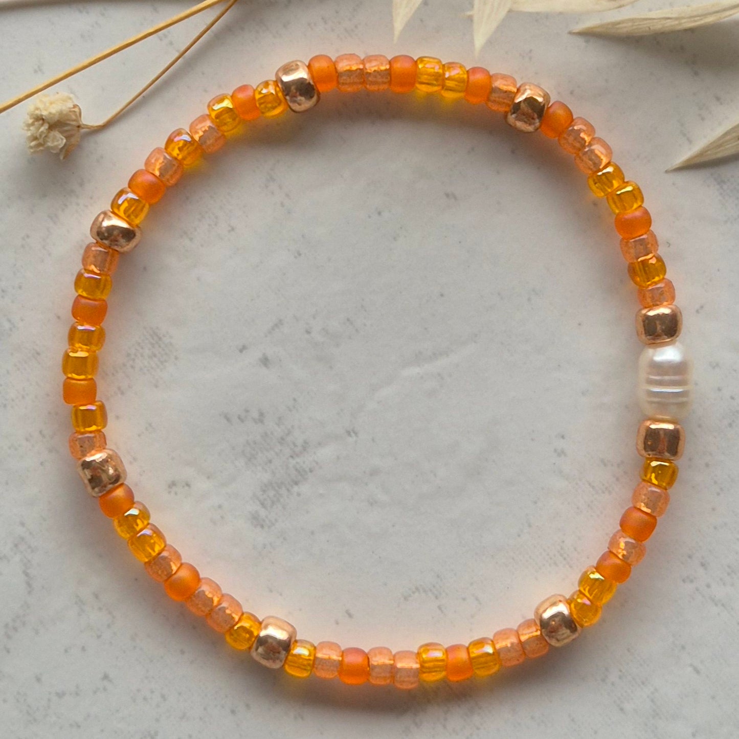 Orange Armkette | Süßwasserperle Armkette | Perlen Art