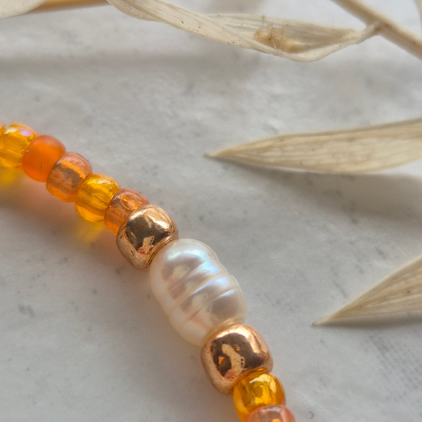 Orange Armkette | Süßwasserperle Armkette | Perlen Art