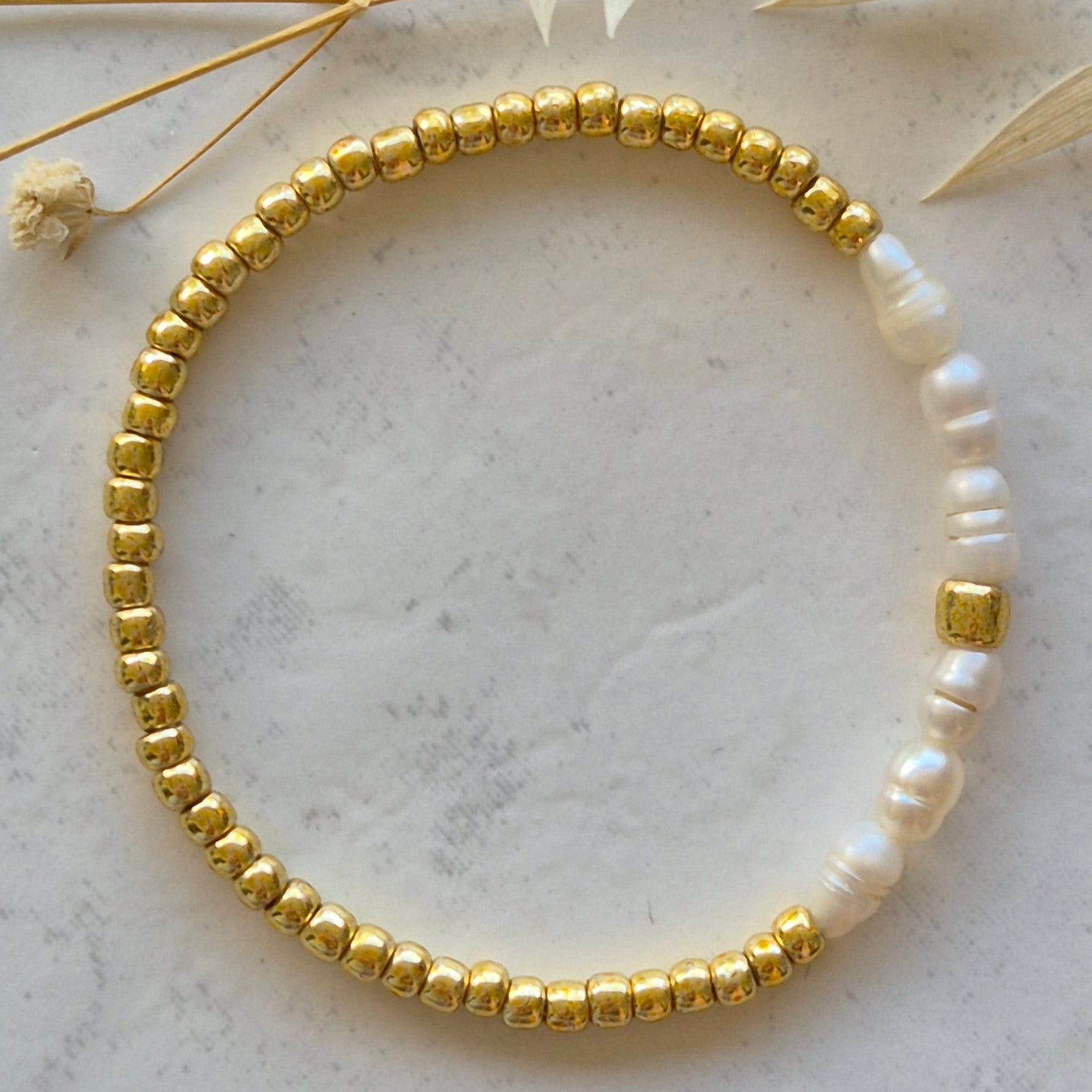 3mm Gelbgold Armkette mit Süsswasserperlen